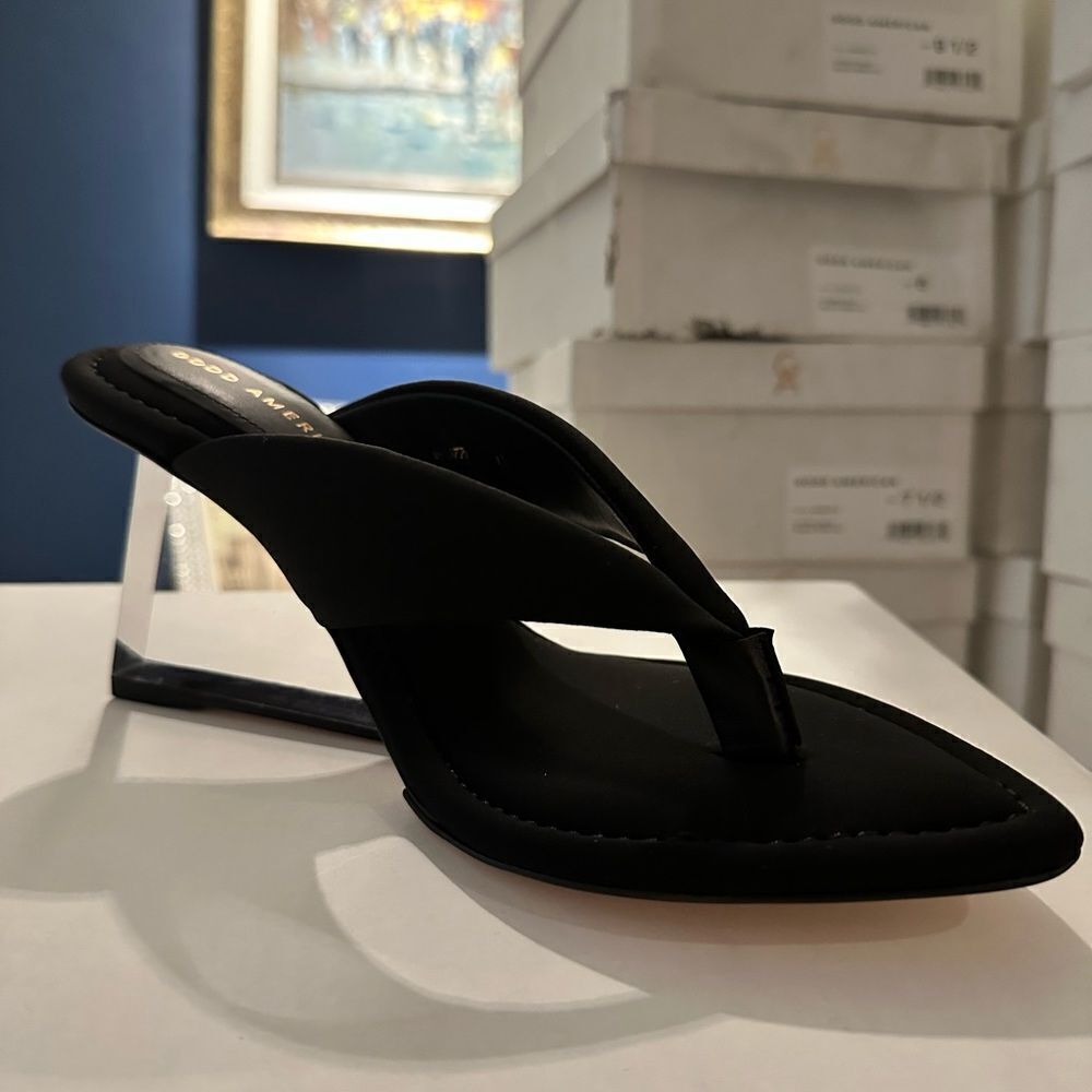 NEW GOOD AMERICAN Wedge Sandal In Black Neoprene GA007N-E - Picture 8 of 8